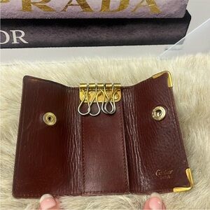 Cartier Pasha Keyring Logo Key Case dark brown Leather